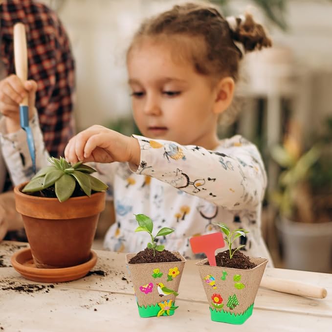 Garden Paper Pot Craft Kit, 40 sets Seed Starter, Spring Summer Kids DIY | Flower Pots Craft Kit For Kids, Earth Day Activities With Paper Pots, Stickers & Labels, Spring Crafts For Earth Day Fun