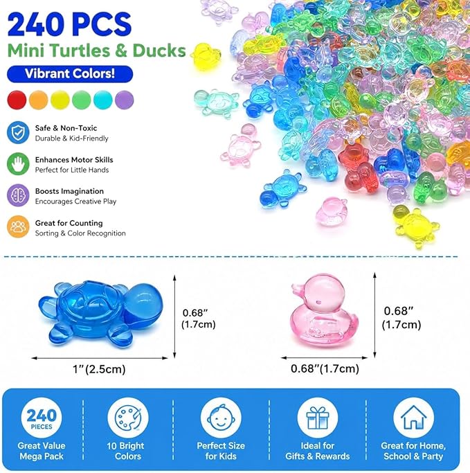 240PCS Translucent Counting Toys for Preschool with Storage Box | Turtle & Duck Sorting Manipulatives, Montessori Math Counters, Sensory Bin Fillers, Classroom Learning Toys for Toddlers