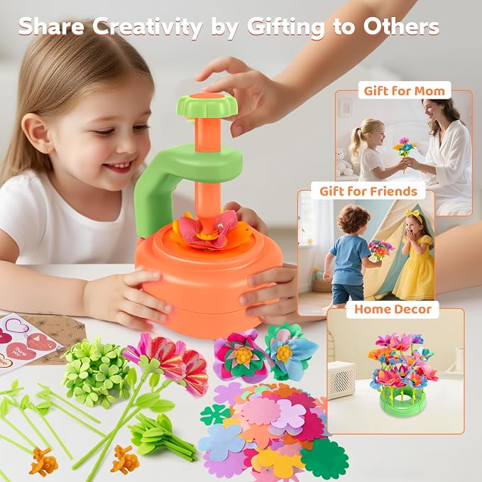 Art & Craft Kit Toys for Girls: DIY Farbric Flower Bouquet Crafts for 3 4 5 6 7 8 Year Old Toddlers | Educational Activiiy Preschool Birthday Gifts Ideas for Kids Age 4-8 Flower Making Crafts Set