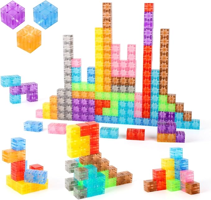 ZHENFINITY 100PCS Colorful Magnetic Building Blocks, STEM Construction Toy | Light-Through Blocks for Open-Ended Building, Creativity and Hands-On Play, Gift for Boys and Girls Ages 4-8