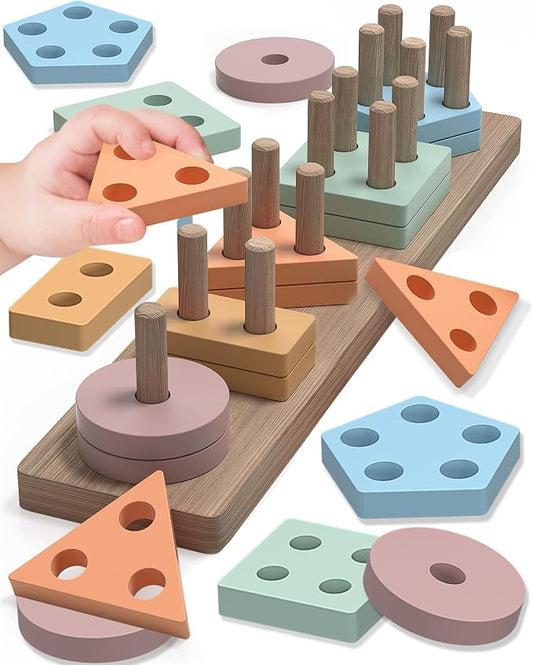 Montessori Toys for 1 2 3 Year Old Boy Girl, Toddler Learning Toys Gifts | Montessori Toy, Toddler Toy 2-3, Boy Girl Birthday Gifts, Wooden Block, Sensory Toy, Puzzle, Shape Sorter, Toddler Activities