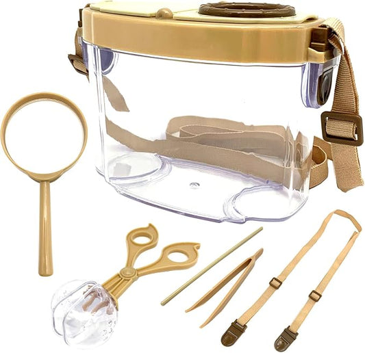Bug Catcher Kit, Kids Bug Collection Kit, Outdoor Nature Explorer Kit with Tweezers, Magnifying Glass, Science Educational Kit, Bug Observation Container for Boys and Girls (Gold)