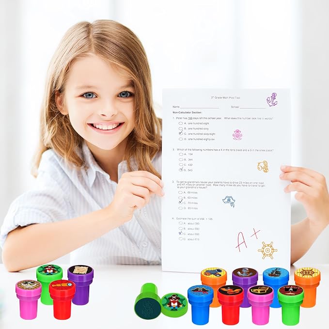 Cinrobiye 24 Pcs Pirate Stampers Party Favor Set, Cute Pirate Adventure Stamps for Kids Birthday Party, Classroom Rewards, Carnival Prizes, Goody Bag Fillers, Pirate Themed Party Supplies
