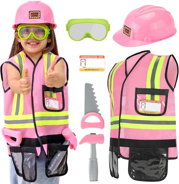 Liberry Kids Tool Set Pretend Toy for 3 4 5 Years Old with Costume | Breathable Fabric, Durable Helmet, Smooth Edges, Construction Worker Role Play, Halloween Birthday Gift for Boys Girls