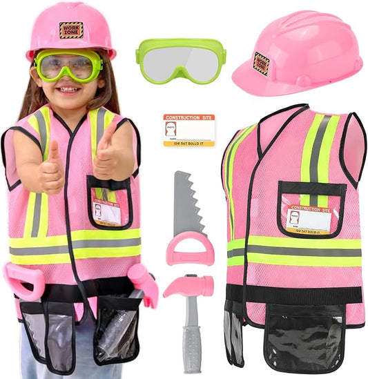 Liberry Kids Tool Set Pretend Toy for 3 4 5 Years Old with Costume | Breathable Fabric, Durable Helmet, Smooth Edges, Construction Worker Role Play, Halloween Birthday Gift for Boys Girls