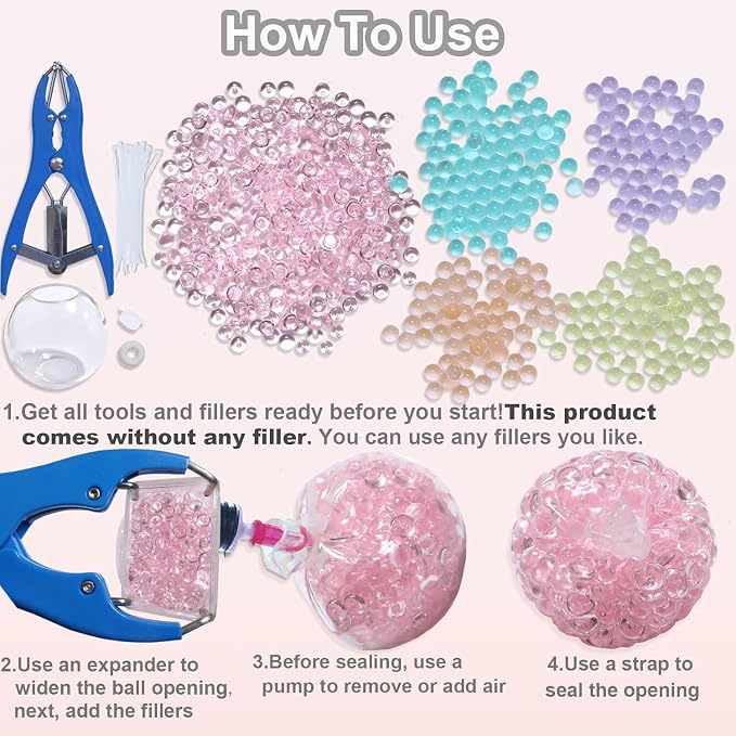15pcs DIY Stress Ball Kit – Blank Skins with Air Pump & Expander Tool for Making Pressure Balls, Make Your Own Fidget Pressure Balls for Adults (5White+10Transparent)