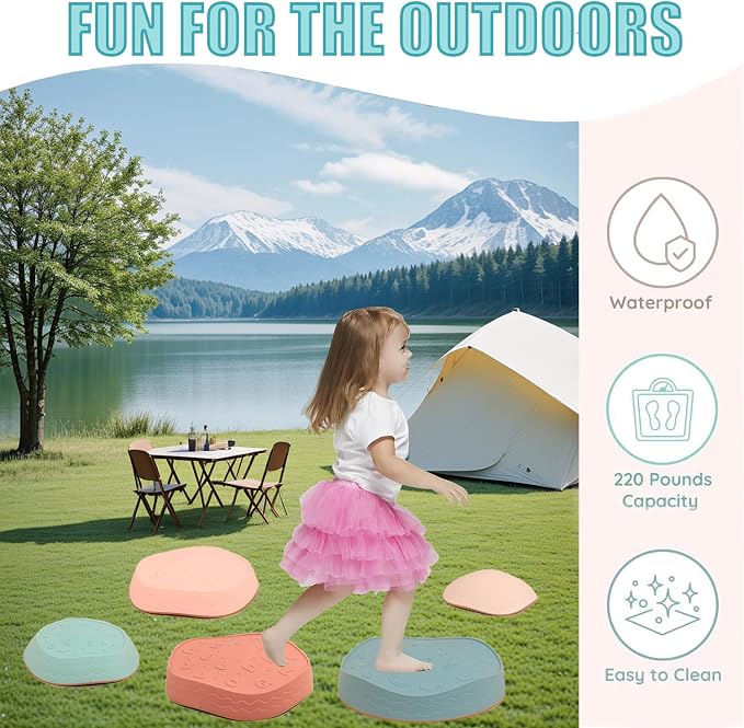 Fanboxk Stepping Stones for Kids,Non-Slip Toddler Sensory Toy | Sensory Balance Stepping Stones for Promoting Toddler Balance Coordination Skills,Up to 220 LBS for Indoors or Outdoors Play