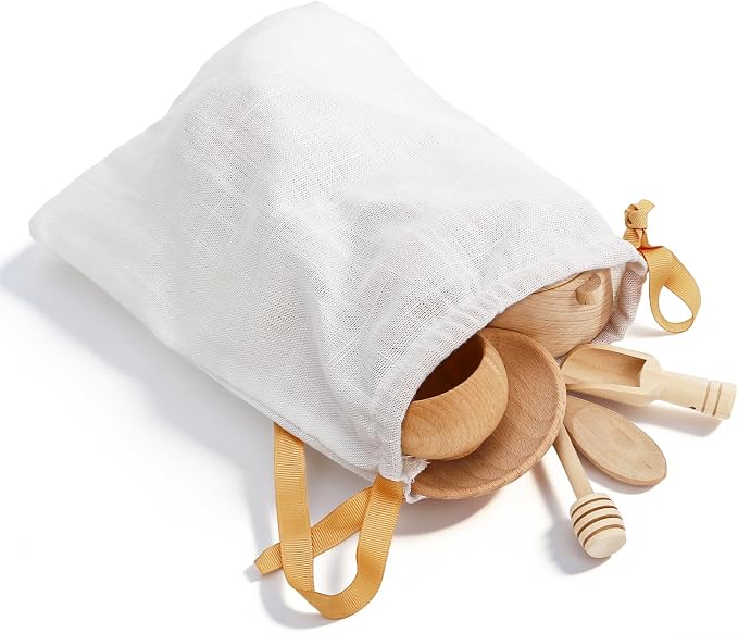 Hiceeden Set of 11 Wooden Sensory Bin Tools for Kids, Sensory Scoops and Tongs Toys with Bag, Waldorf Montessori Toys for Fine Motor Skill Learning