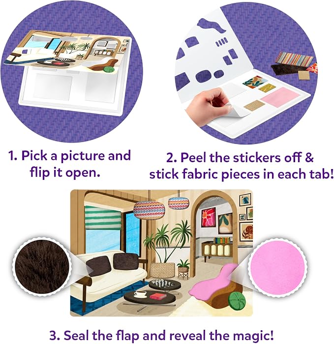 Skillmatics Fab Tabs – Dream Home, 3D Sensory Fabric Art, Sewing Craft Kit | Peel & Stick Sticker Activity, Mess-Free Play, Travel Toy, Gifts for Boys & Girls Ages 4, 5, 6, 7, 8, 9