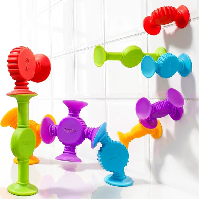 BUNMO Bath Toys Suction - Connect, Build, Create - Bath Toys - Hours of Fun & Creativity - Fine Motor Skills - Stimulating Sensory Toys - Non-Mouthable Toy 3+ - Textured 44 Pack