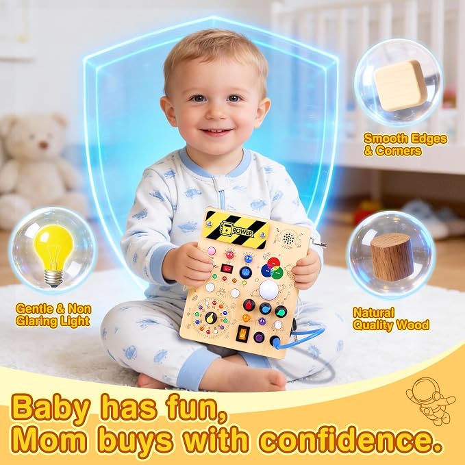 Grarain Busy Board for Toddlers - Montessori Educational Toy for 1-3 Year Old Boys & Girls | Travel-Friendly Sensory Learning Activity | Ideal for Kids with Autism(Busy Board v5)