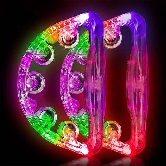 Aywewii LED Tambourines 2pcs, Light Up Musical Instrument for Kids & Adults | 3 Flashing Modes (Fast, Slow & Alternating), Autism Sensory Products Special Needs Toys, Birthdy Gift, 4 Colors Random