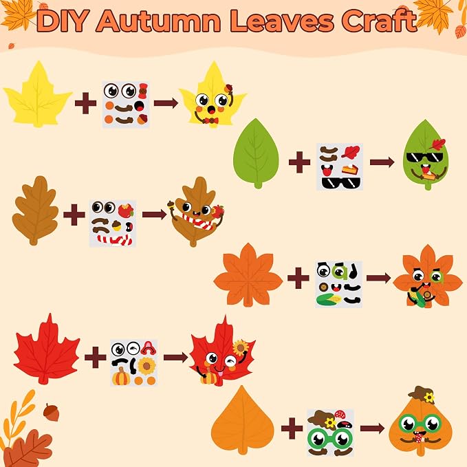 Haooryx Fall DIY Magnet Craft - 30 Set Autumn Maple Leaves DIY Fall Leaf Magnet Stickers Art Craft Kit Supplies for Kids School Activities Supplies Home Refrigerator Class Blackboard Whiteboard Decor