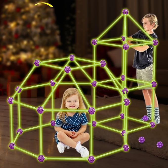 Glow In The Dark Fort Building Kit for Kids,STEM Construction Toys, Educational Gift for 4 5 6 7 8 9 10 11 12 Years Old Boys and Girls,Ultimate Creative Set for Indoor & Outdoors Activity,140 Pcs | STEM Toys, Gift for 4 5 6 7 8 9 10 11 12 Years Old Boy...