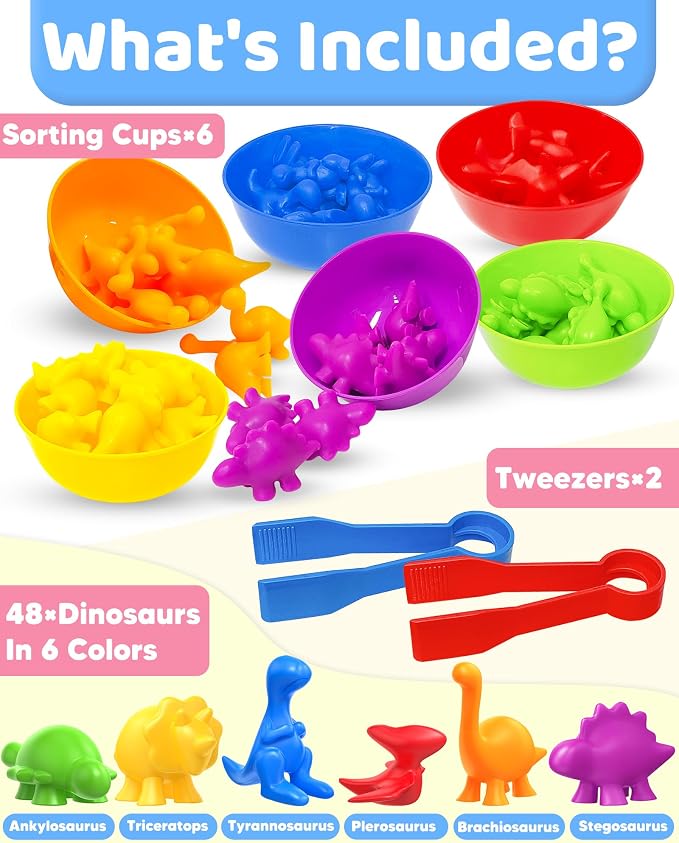 Counting Dinosaurs Montessori Toys for 3 4 5 Years Old, Learning Toys Gifts | Sensory Toy for Kids with Autism, Counting Bears, Preschool Sensory Bin Filler, Educational Toy for 3 Year Old, Toddler Gifts