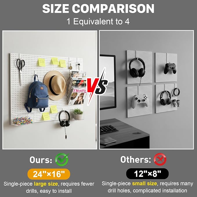 Peg Board, 3 Pack Metal Pegboard Panels White Pegboards Wall Organizer with Frame Large Heavy Duty Peg Board with Hooks for Walls Home, Garage Tool Storage, Office, Craft Room, Kitchen 24”×16”