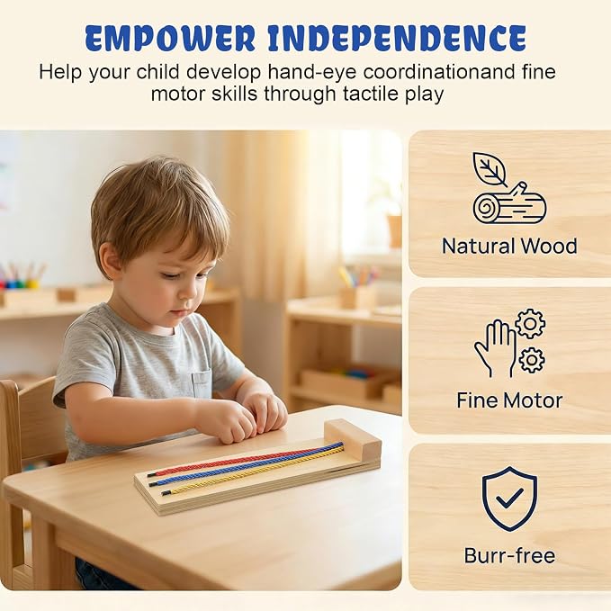 WRITWAA Wooden Hair Braiding Kit for Kids, Practice Board | Montessori Learning Activity, Develops Hand-eye Coordination, Fine Motor Skills, Smooth Edges, 11.79 Inch Size, Preschool Use