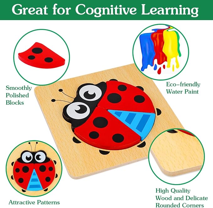 Wooden Toddler Puzzles Montessori Toys: Gifts for 1 2 3 Year Old Boys Girls | Animal Jigsaw Puzzles for Toddlers Ages 1-3 2-4 - Baby Kids Learning Educational Preschool Toys Christmas Birthday Gifts