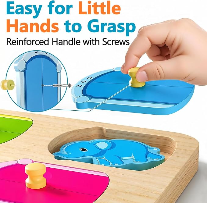 Wooden Animal Peg Puzzle : Baby Puzzles 12-18 Months, Montessori Baby Toys for 1 Year Old, Preschool Learning Activities for Toddlers 1-3, Christmas Birthday Gifts for Boys, Girls
