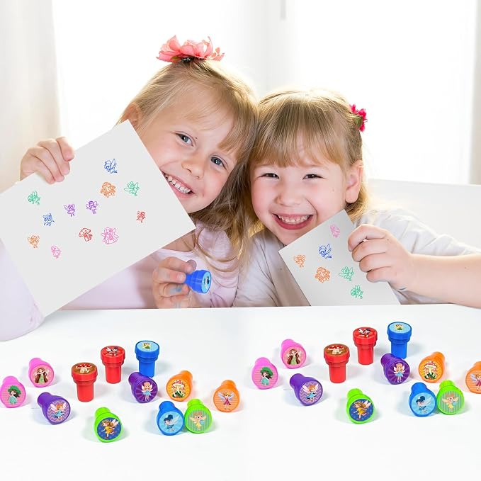 Cinrobiye 24 Pcs Fairy Stampers for Kids, Pre-Inked Fairy Party Favors, Birthday Goodie Bag Fillers, Classroom Rewards, Treasure Box Prizes, Pinata Fillers, Carnival Toys