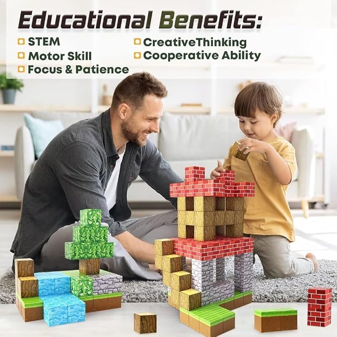 Magnetic Blocks 1 inch Magnetic Building Blocks for Kids Age 3-5 5-7 6-8 | Magnet Learning Sensory Toys, Game Inspired Building Craft, Holiday Toys Birthday Gifts, Mine Magnet World Stacking Cubes
