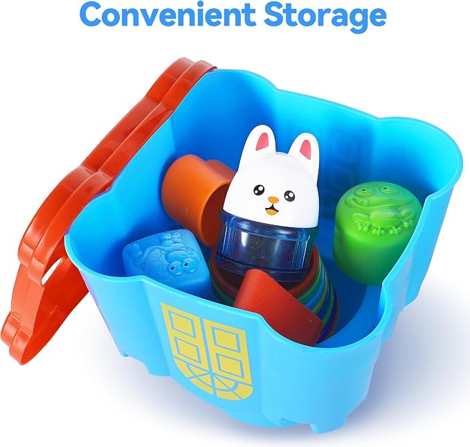 iPlay, iLearn Baby Stacking Cup Toy, Toddler Stackable Block w/Shape Sorter | Infant Stackable Cups Montessori Learing Nesting Sorting Game, Kids Bath Toy Birthday Gift 12 18Month 1 2 3 Year Old Boy Girl