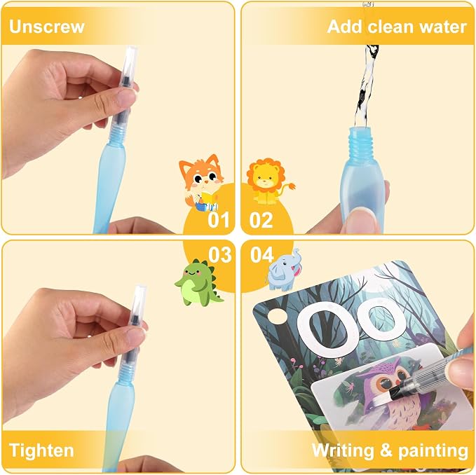 Alphabet Water Coloring Books for Toddlers - Painting Water Coloring Sorting Flash ABC Learning Cards, Mess Free Water Art Book Gift for 3 4 5 Year Old Kids, Travel Activity Toys (Animal)