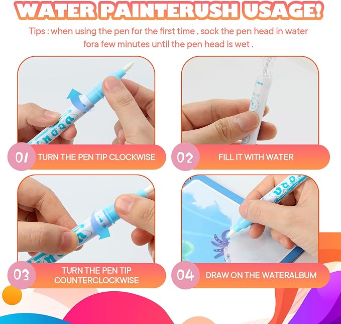 5 Pack Reusable Water Coloring Book for Toddlers, Water Doodle Book Toys, Paint with Water Books,Mess-Free Coloring Book, Portable Educational Doodle Drawing Toy,Educational Learning Kits Gifts
