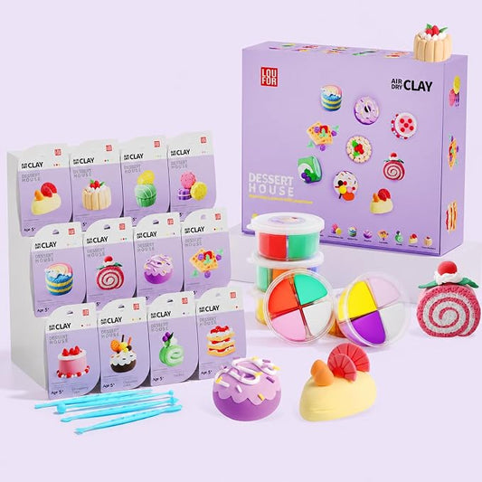 Air Dry Clay Kit -12 Desserts Modeling Clay for Kids Arts and Crafts | Ultra Light & Soft,Safe & Non-Toxic,No-Sticky & Crack,DIY Molding Clay with Sculpting Tools,Party Favors Gifts for Girls Boys