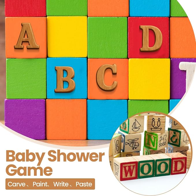 Barydat 10 Pcs 2.36 in Baby Shower Blocks to Decorate Game Large Unfinished Wooden Blocks for DIY Project Table Decor Wood Square Blank Cubes for Craft Party Decorations