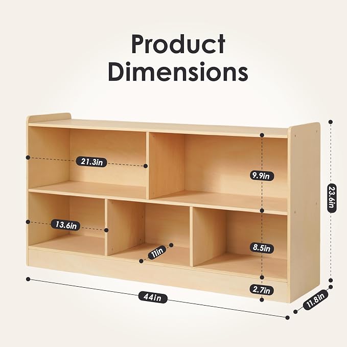 Montessori Book and Toy Shelf for Kids, 5-Section Organizer, Birch Plywood | Open Shelving with Customizable 5-Section Layout for Kids Room, Playroom, Classroom, Books, and Toys