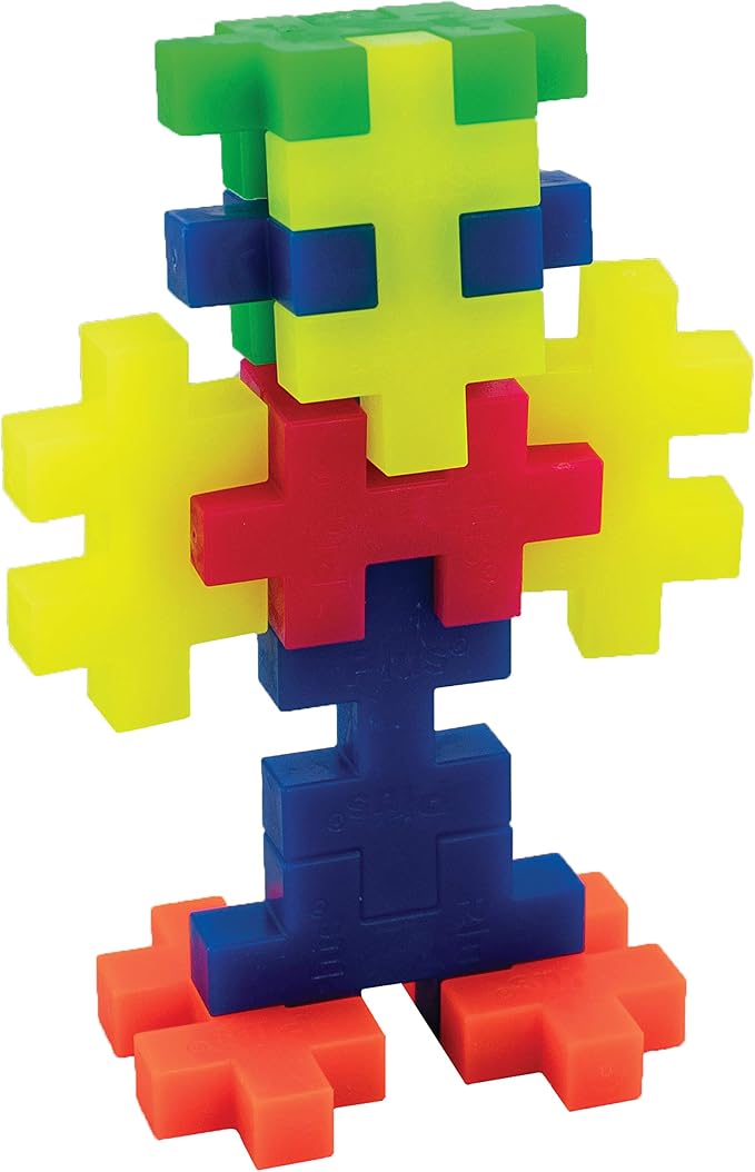 PLUS PLUS Big 15 Piece Neon Mix - Large Building Blocks for Toddlers | Quiet Stem Toys for Toddlers, Prek Classroom Essentials, Waffle Blocks Jumbo, Christmas Stocking Stuffers for Toddlers
