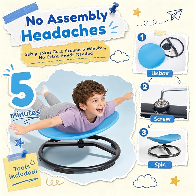 Pterying 21" L × 19" W Large Size Spinning Chair for Autistic Kids, Ages3+ | Autism Sensory Products, Sensory Toys Gifts for Kids with Autism & ADHD, Training Body Coordination, Azure Rounded Shape