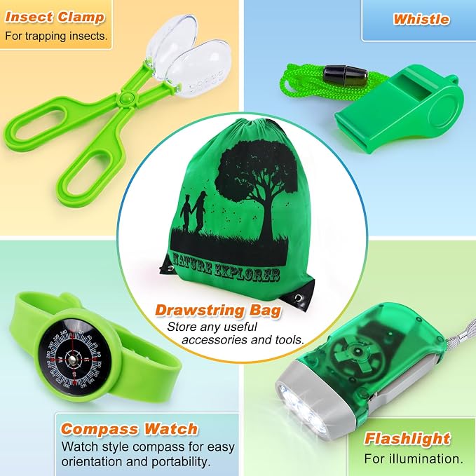 Bug Catcher Kit & Outdoor Explorer Kit for Kids, 10 Pcs Bug Catching Kit | with Toy Cage, Backpack, Flashlight, Outdoor Exploration Toys Gift for Boys Girls 3-12