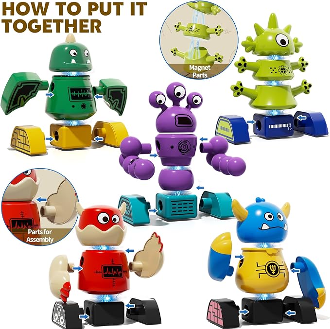 TEMI Magnet Robot Toy for Kids 3-5 Years Old | Monster Magnet Toys Stacking Transform Toys with Storage Box, Set for 3 4 5 6 7 Years Old Boys, Christmas and Birthday Gifts