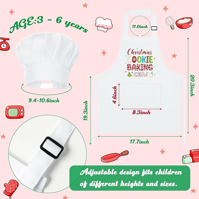 R HORSE 2 Pieces Christmas Kid Apron and Chef Hat Set, Pretend Play Toy | Xmas White Christmas Cookie Baking Crew Children Kitchen Apron, Ideal for Cooking, Baking, Painting, Birthday Christmas Gift