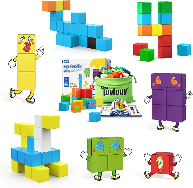 Magnetic Blocks World Number Building Cubes for Toddlers Age 3+ Boys Girls | STEM Educational Sensory Toys, Preschool Learning Toddlers Blocks, Number Games 1-10, Birthday Gifts for Kids Age 3+