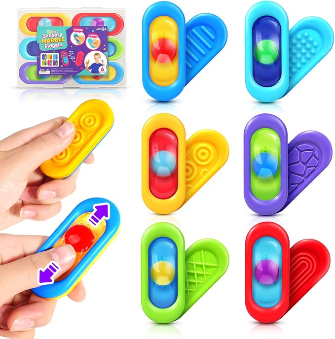 Sensory Marble Fidget Toys for Kids Autism 6 Park Quiet Classroom Fidgets | Gel Filled Autism Squeeze Sensory Toys ADHD, Silent Stress Fidgets Worry Stones for Student Classroom Prizes, Travel Gifts