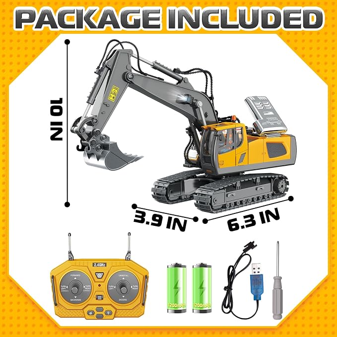 Remote Control Excavator Toys, 11 Channel 1:20 RC Construction Truck | 680°Rotation, RC Car Digger Vehicles Toys, Christmas Birthday Gifts for 3 4 5 6 7 8 9 10 11 12 Year Old Boys Girls Kids