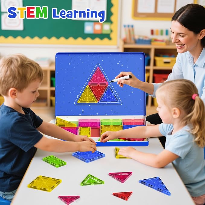 Large Magnetic Tiles for Kids: Durable Jumbo Blocks with Welded Case | 7.5cm tiles for toddlers ages 3-8. Ultrasonic welded safe magnets. Compatible with major brands. STEM Montessori learning toy