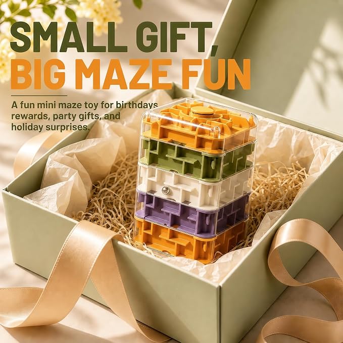 6 Layer 3D Rolling Ball Maze Cube, 2 in 1 Spin Fidget Toy for Kids | Fidget Toy and Stress Toy, 3D Brain Teaser Puzzle Game Portable Activity Toy Birthday Gifts for Kids Ages 3-7+ Boys Girls