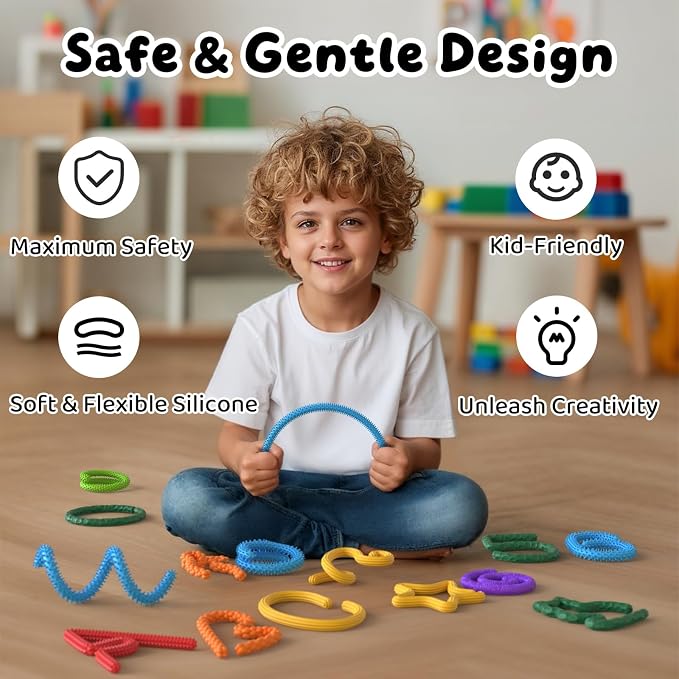 Sensory Fidget Sticks for Kids, Textured Silicone Quiet Toys 8 Pack | Sensory Fidget Sticks for Kids, Flexible Textured Silicone Quiet Desk Toys for Classroom, Travel & Easter Basket Gifts