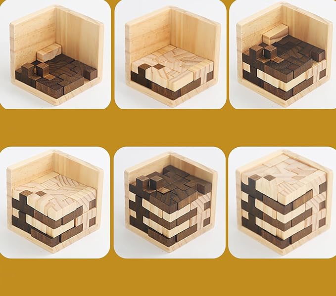 Ahyuan Wooden Brain Teaser Puzzle Cube Wooden Puzzles T-Shaped Jigsaw Logic Puzzle Educational Toy for Kids and Adults by AHYUAN (Brown and Natural)