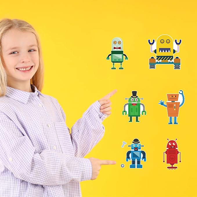 24 Sheets Make a Face Robot Stickers for Kids Party Favors | Make Your Own Robot Stickers Birthday Decorations Supplies, Toddlers Crafts Activities Gifts Goodie Bags Stuffers