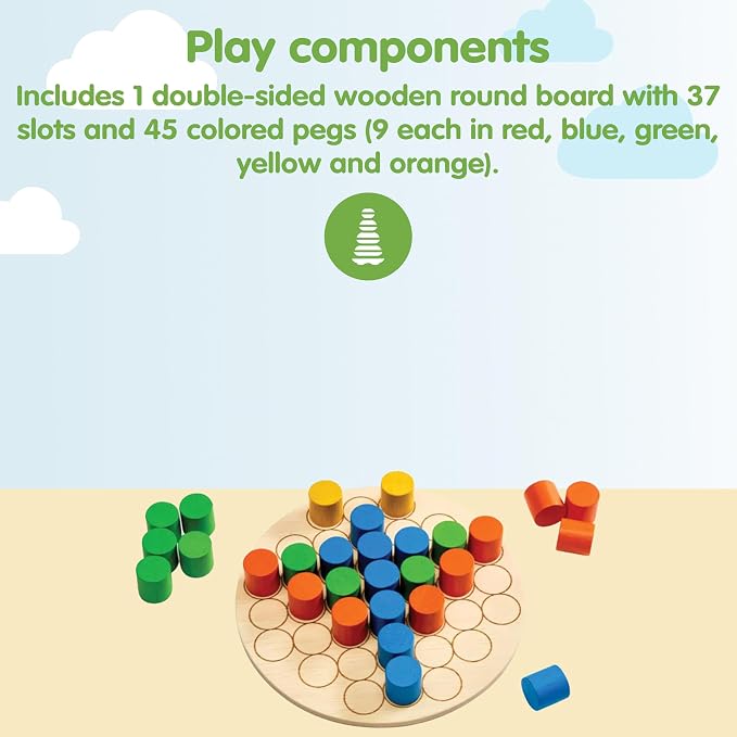 PlanToys® Pattern Peg Board Wooden Lacing Toy for Toddlers 12M+ Montessori | 45 pegs storage box, montessori pattern peg board, lacing toy toddlers 12 months+, fine motor hand-eye coordination, early ma