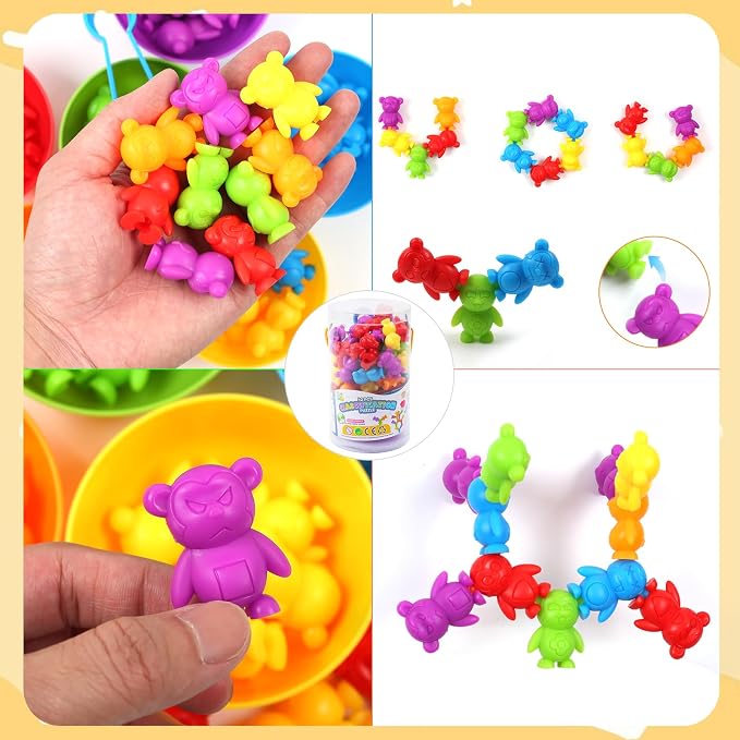 UNIQUE KIDS Counting Matching Game with Sorting Cups, Color Classification and Sensory Training Educational Learning Toys Set Gift for Toddlers Preschool Ages 3 Years and up