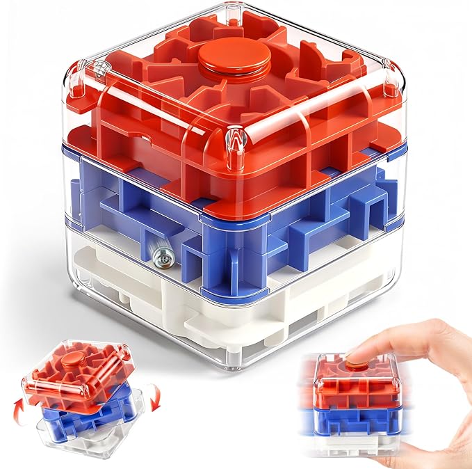 Infowush 2-in-1 Fidget Spinners Maze Cube - Fidget Toys for Kids & Adults | 3x3 Cube, Stress Relief Sensory 3D Brain Teaser Puzzle Cube, Board Game, Travel Toy, Birthday Gift for Boys Girls Ages 3 & Up