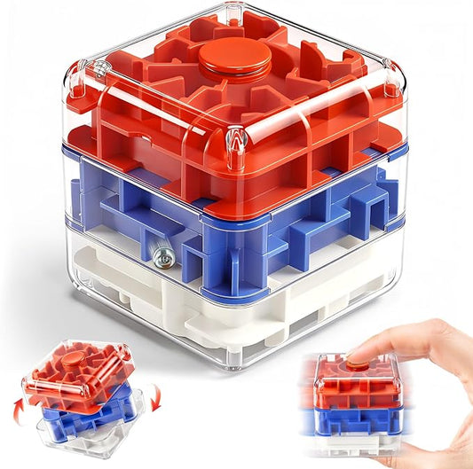 Infowush 2-in-1 Fidget Spinners Maze Cube - Fidget Toys for Kids & Adults | 3x3 Cube, Stress Relief Sensory 3D Brain Teaser Puzzle Cube, Board Game, Travel Toy, Birthday Gift for Boys Girls Ages 3 & Up