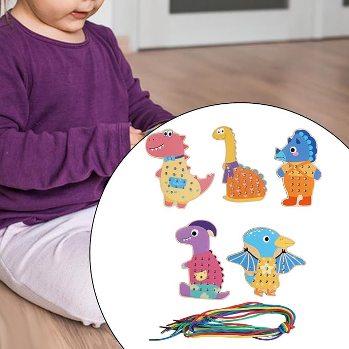 getuse Wooden Lacing Cards Sewing Threading Toys for Kids Preschoolers Fine Motor Skills Development Hand-Eye Coordination Learning Toy- Style B