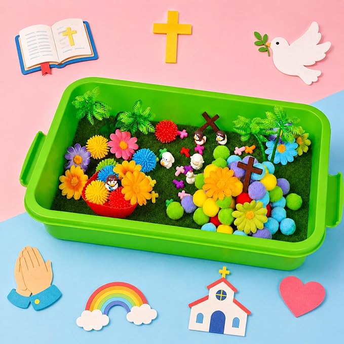 Cinrobiye 209 Pcs Christian Learning Activity Set, Bible Learning Activities with Cross, Faith Inspired Accessories for Sunday School, Church Classroom, Vacation Bible School, Christian Party Supplies